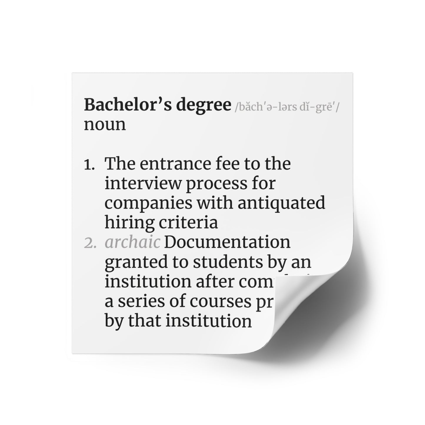 Bachelor's Degree Definition Square Sticker, Indoor\Outdoor