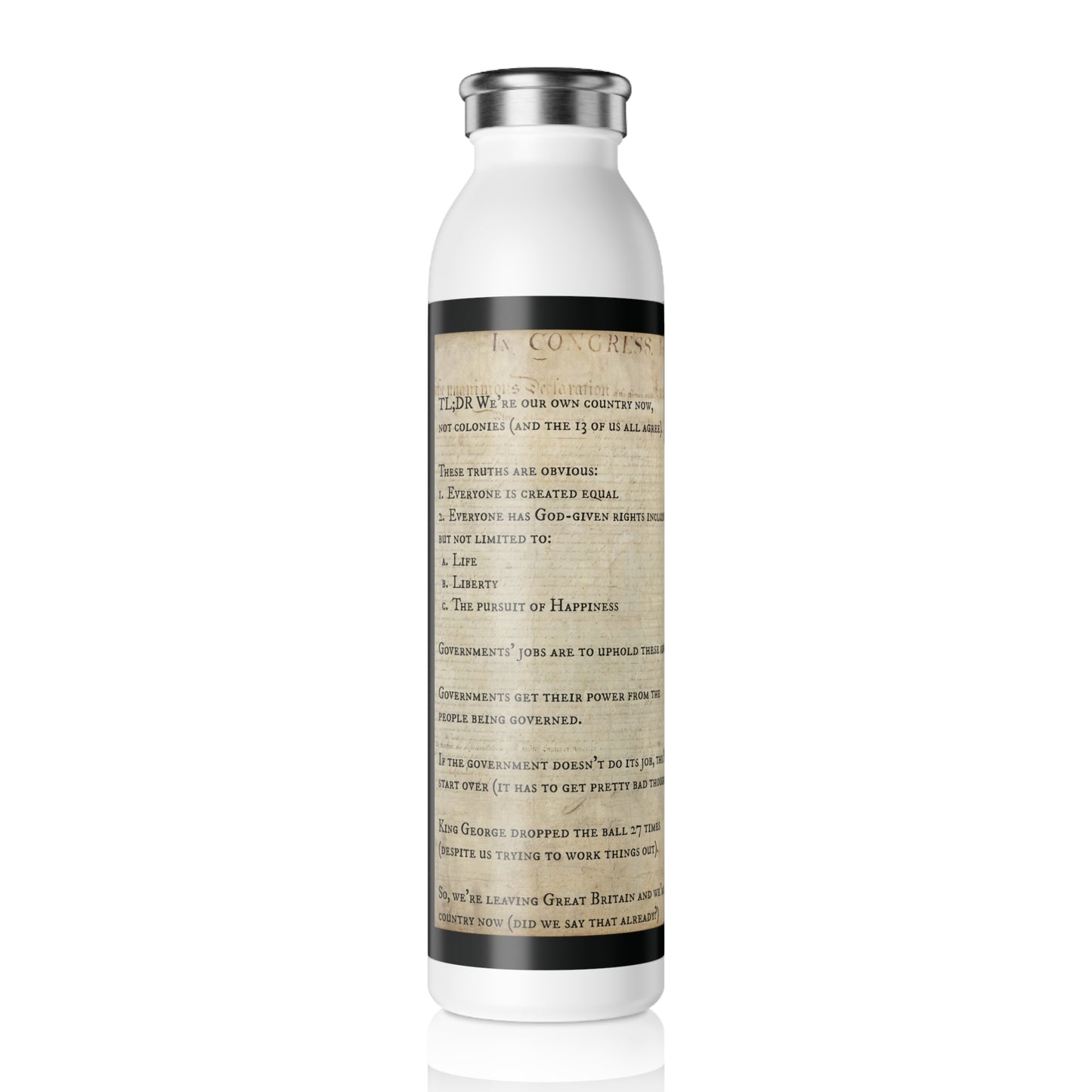 Declaration of Independence Summary Stainless Steel Water Bottle