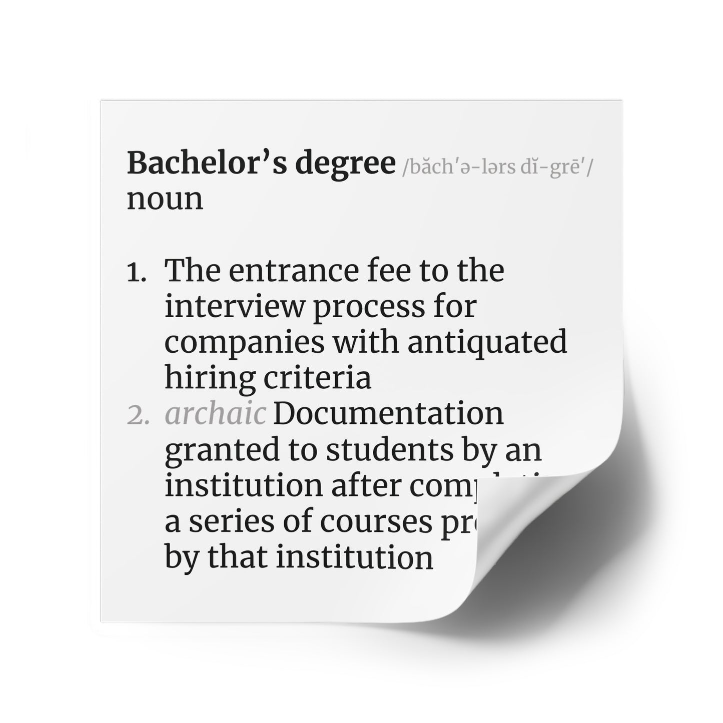 Bachelor's Degree Definition Square Sticker, Indoor\Outdoor